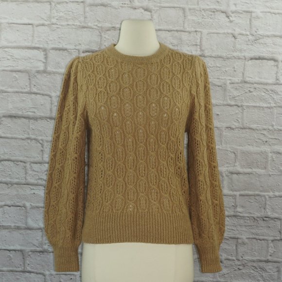 J. Crew Balloon Bishop Sleeve Alpaca Wool Cable Knit Sweater BD619 - Picture 1 of 7